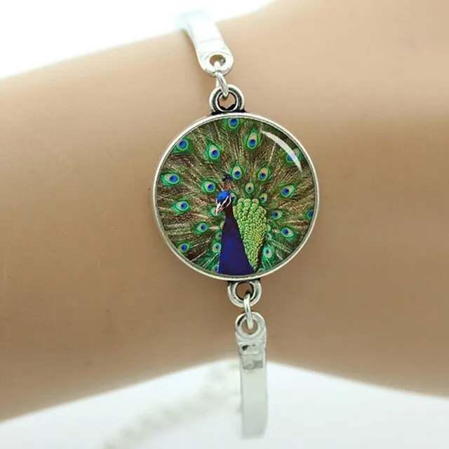 Peacock feather picture bracelet charm colorful feather steampunk Peacock Bird women's accessories mothers day jewelry gift T758