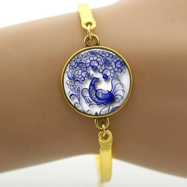 Peacock feather picture bracelet charm colorful feather steampunk Peacock Bird women's accessories mothers day jewelry gift T758