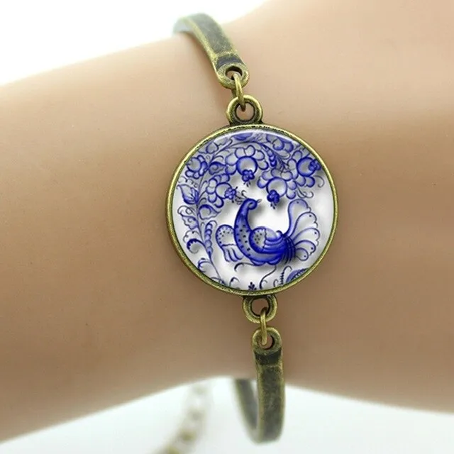 Peacock feather picture bracelet charm colorful feather steampunk Peacock Bird women's accessories mothers day jewelry gift T758
