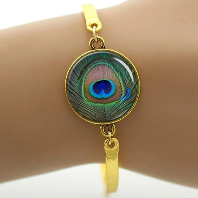 Peacock feather picture bracelet charm colorful feather steampunk Peacock Bird women's accessories mothers day jewelry gift T758