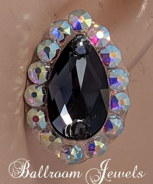 Pear crystal ballroom earrings- graphite black
