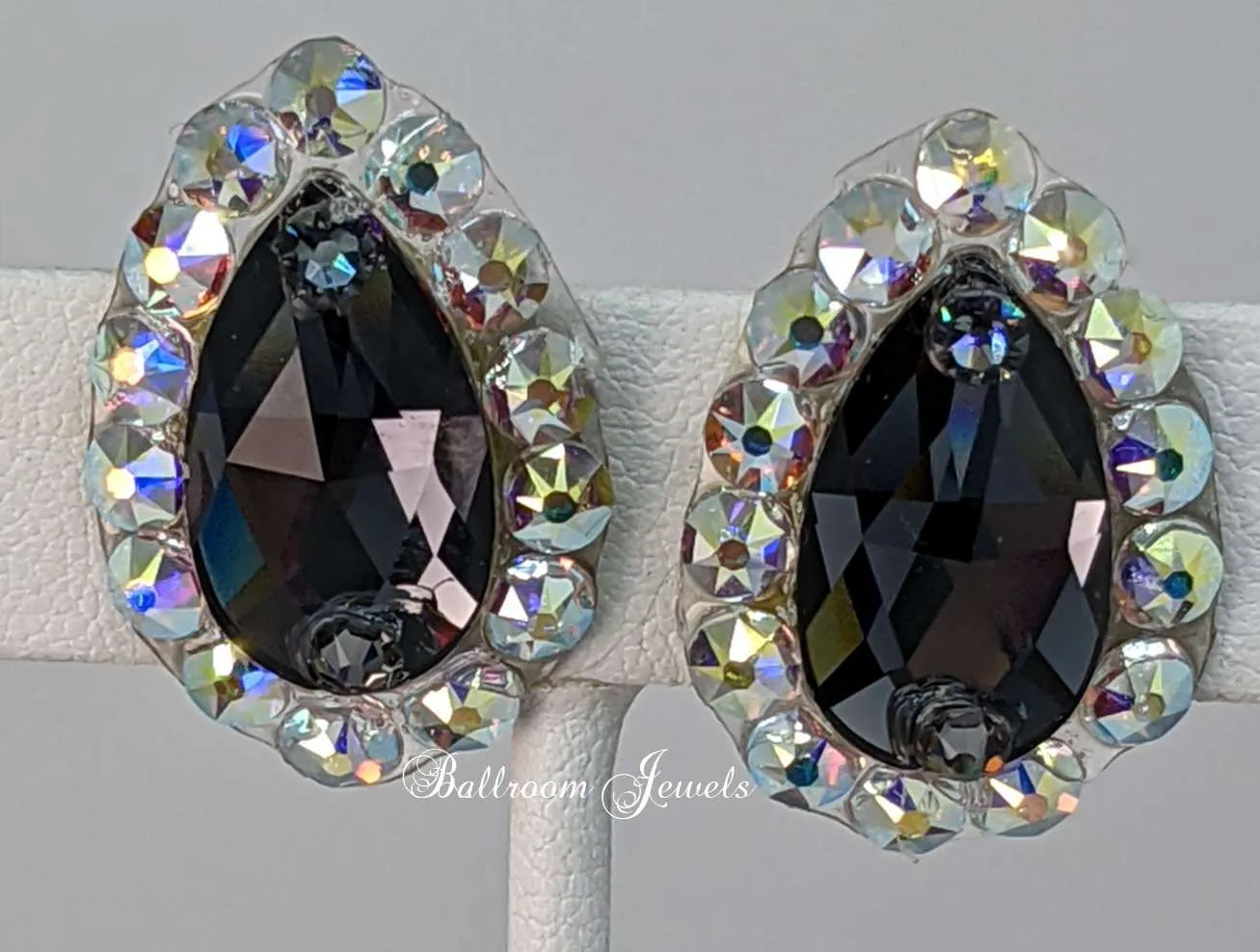 Pear crystal ballroom earrings- graphite black