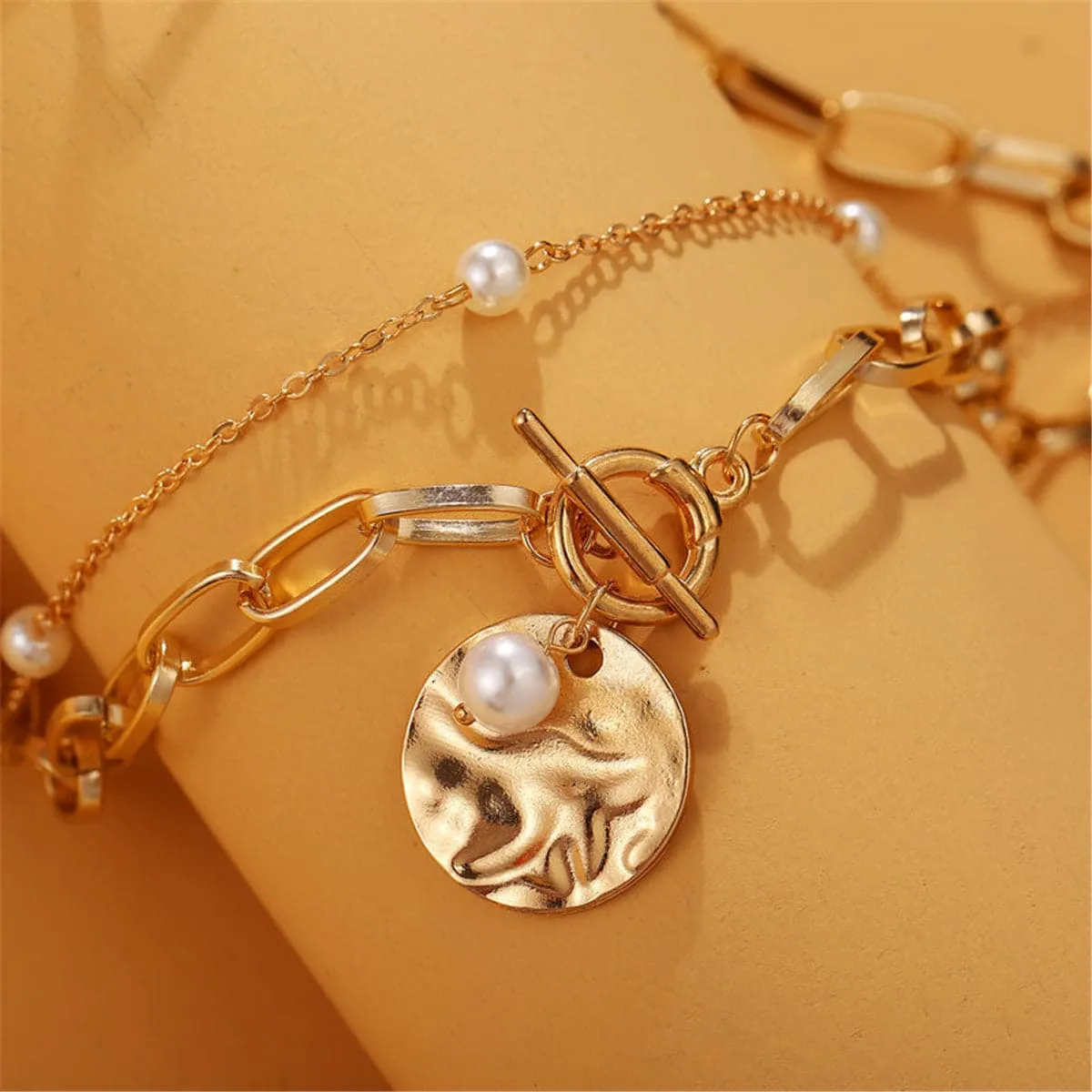 Pearl & 18K Gold-Plated Figaro Layered Pendant Necklace