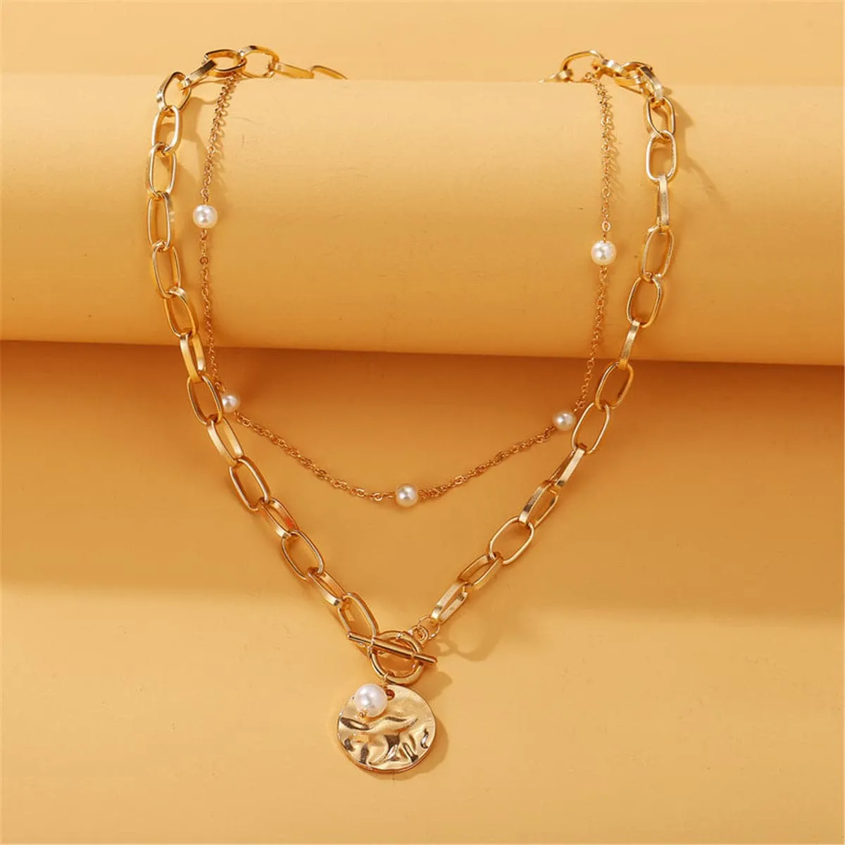 Pearl & 18K Gold-Plated Figaro Layered Pendant Necklace