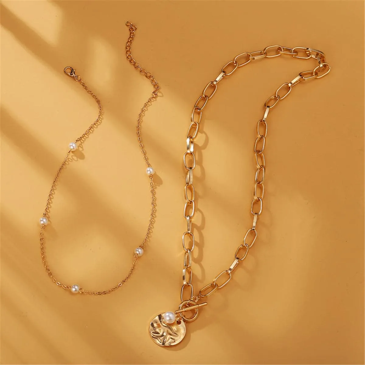 Pearl & 18K Gold-Plated Figaro Layered Pendant Necklace