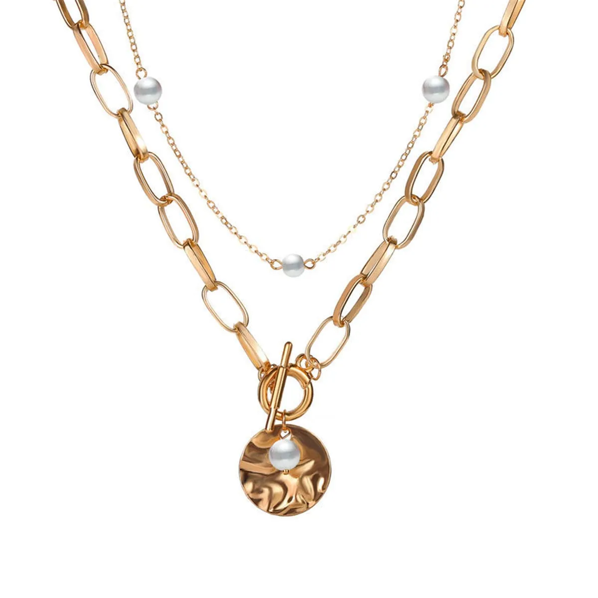 Pearl & 18K Gold-Plated Figaro Layered Pendant Necklace