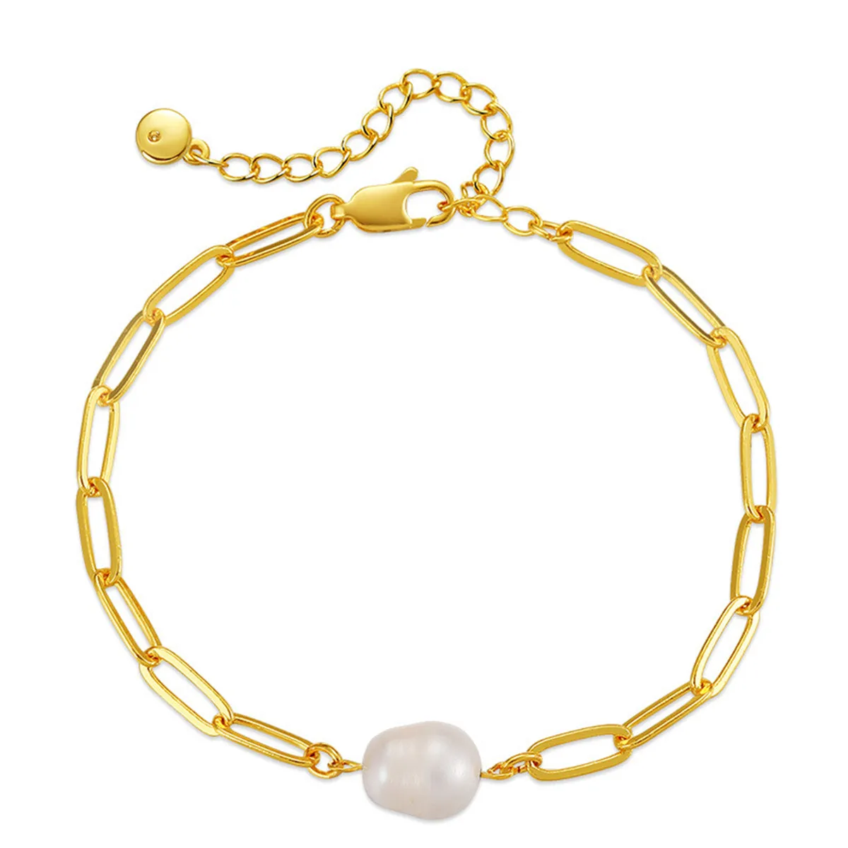 Pearl & 18K Gold-Plated Paper Clip Chain Bracelet