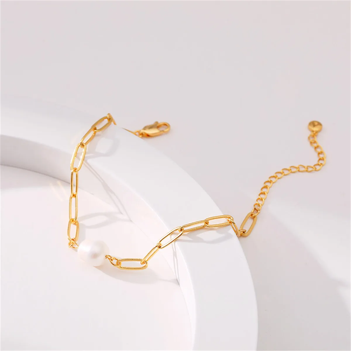 Pearl & 18K Gold-Plated Paper Clip Chain Bracelet