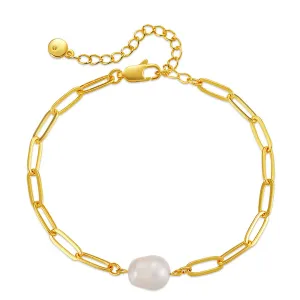 Pearl & 18K Gold-Plated Paper Clip Chain Bracelet