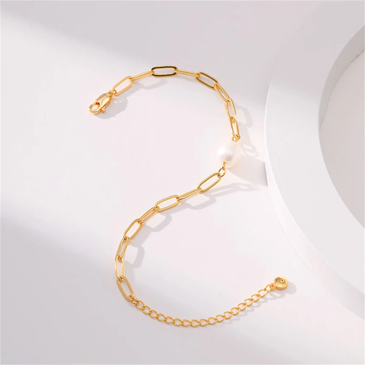 Pearl & 18K Gold-Plated Paper Clip Chain Bracelet