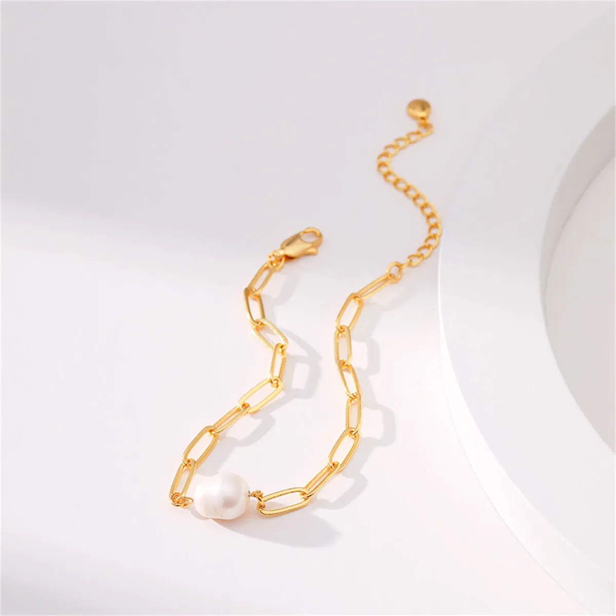 Pearl & 18K Gold-Plated Paper Clip Chain Bracelet