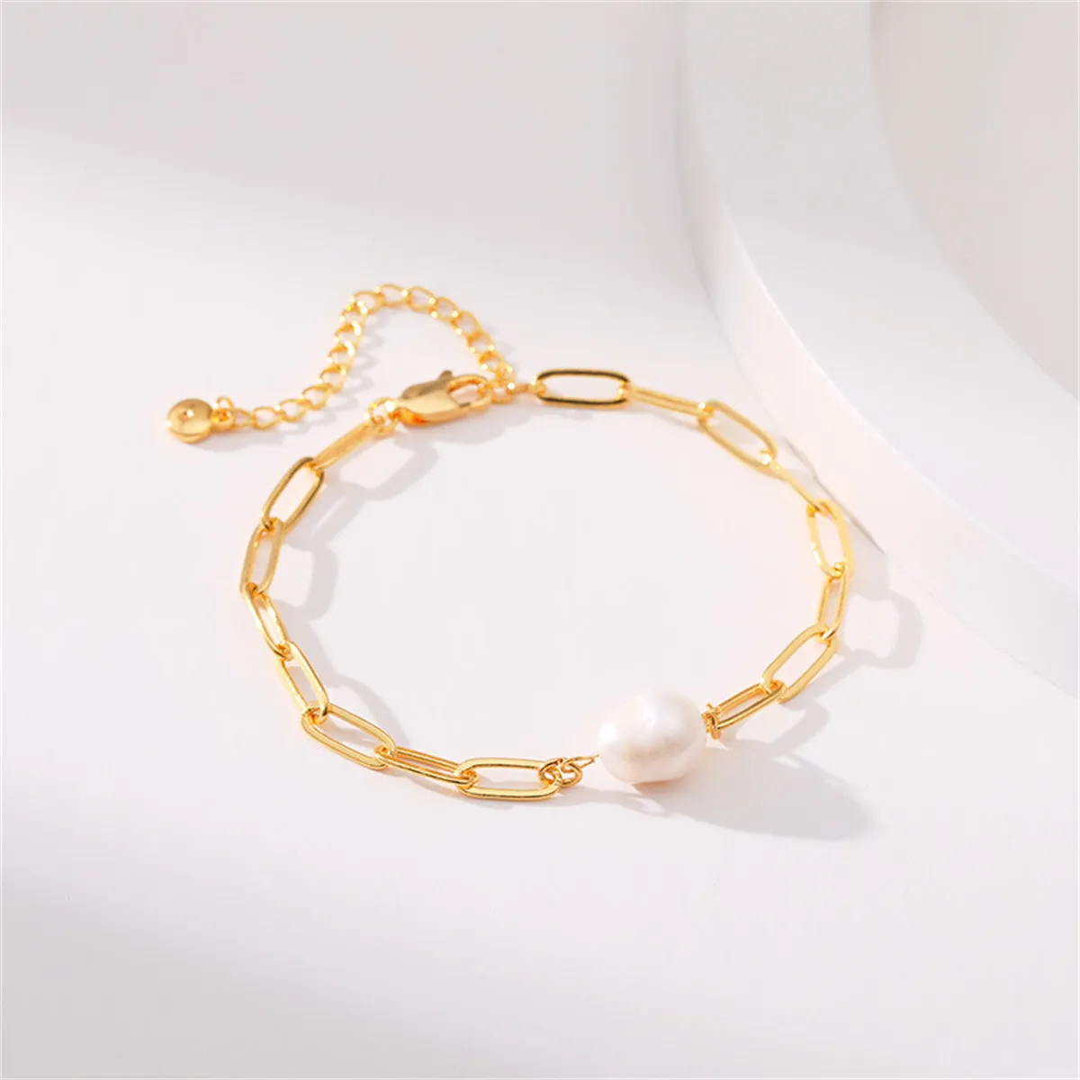 Pearl & 18K Gold-Plated Paper Clip Chain Bracelet