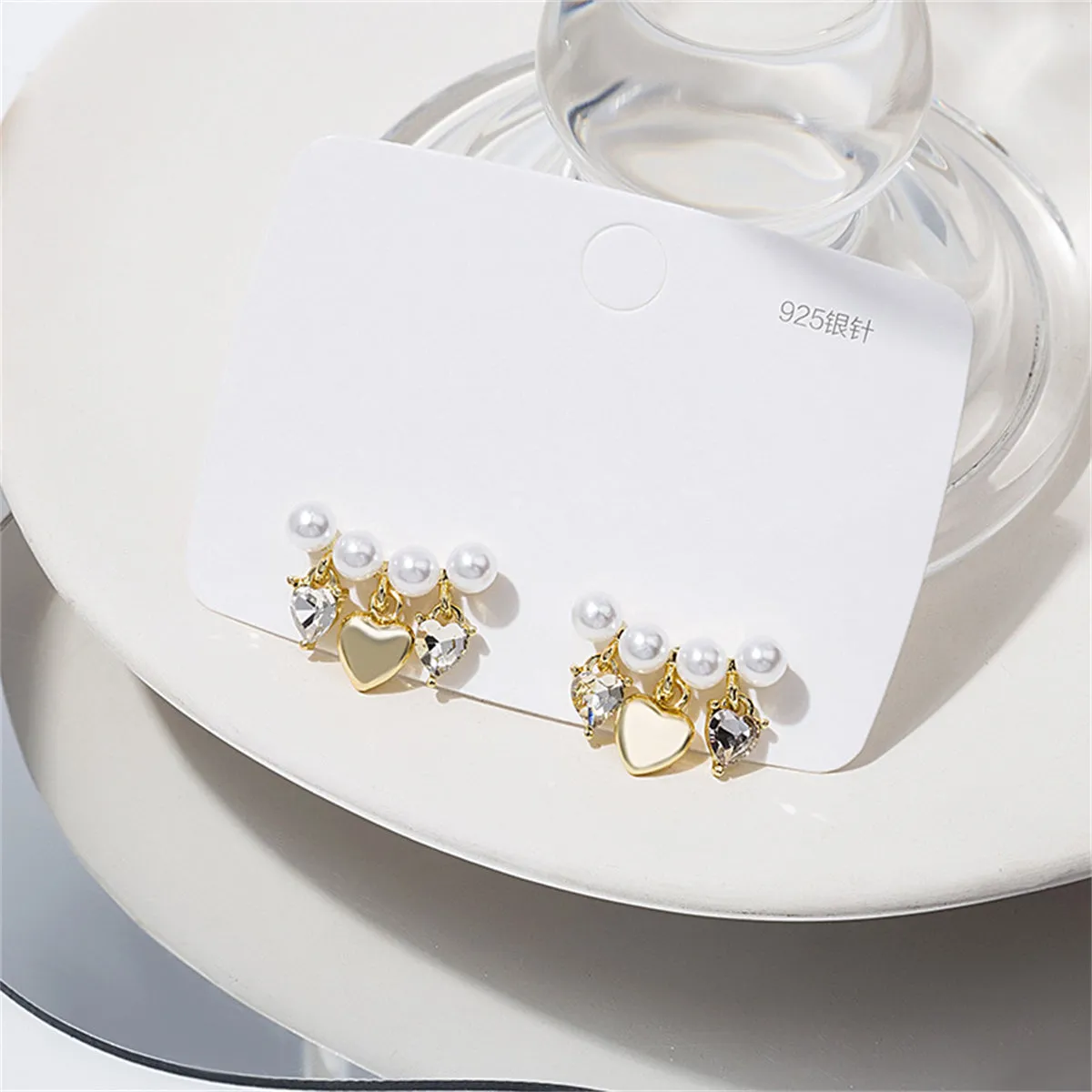 Pearl & Crystal 18K Gold-Plated Heart Tassel Drop Earrings