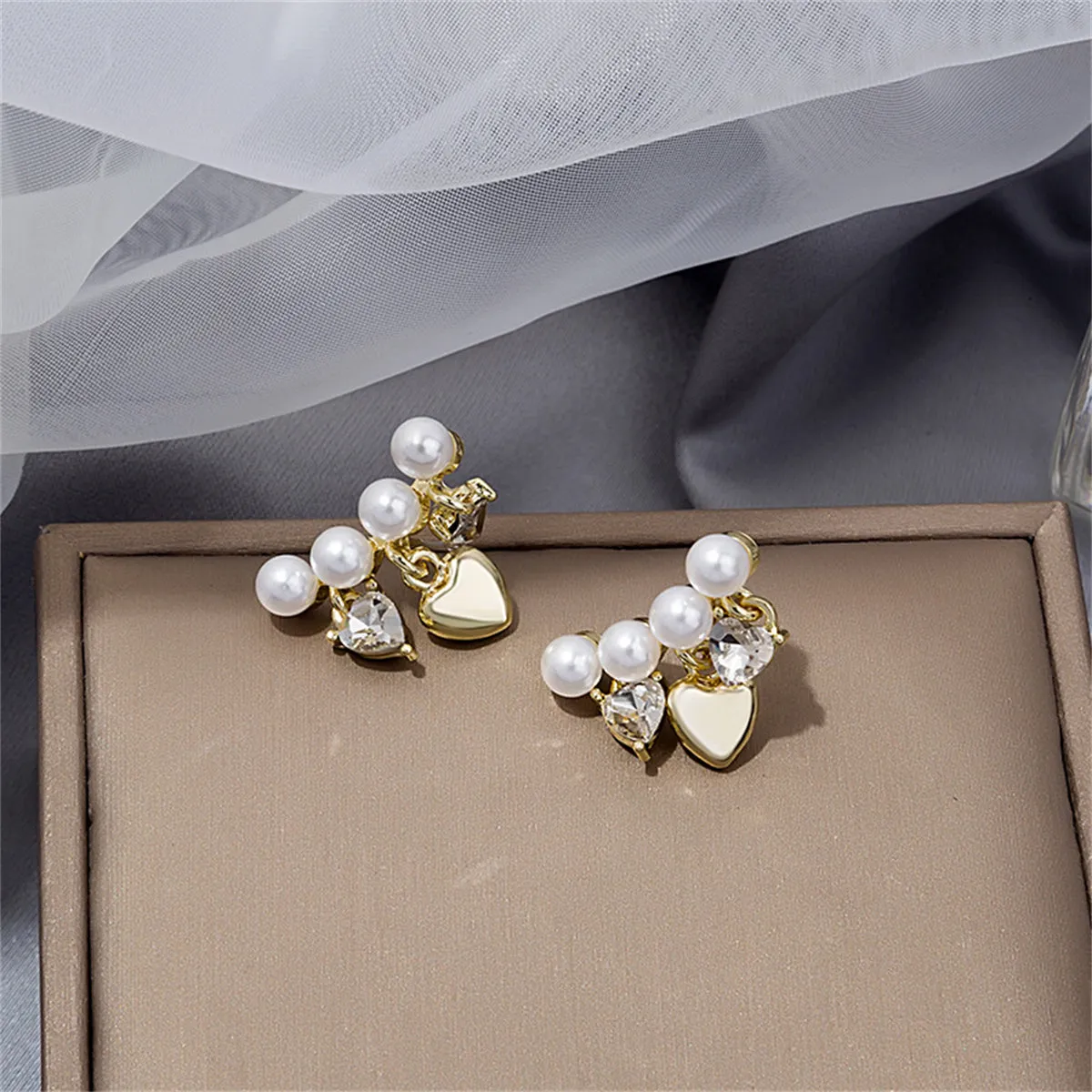 Pearl & Crystal 18K Gold-Plated Heart Tassel Drop Earrings