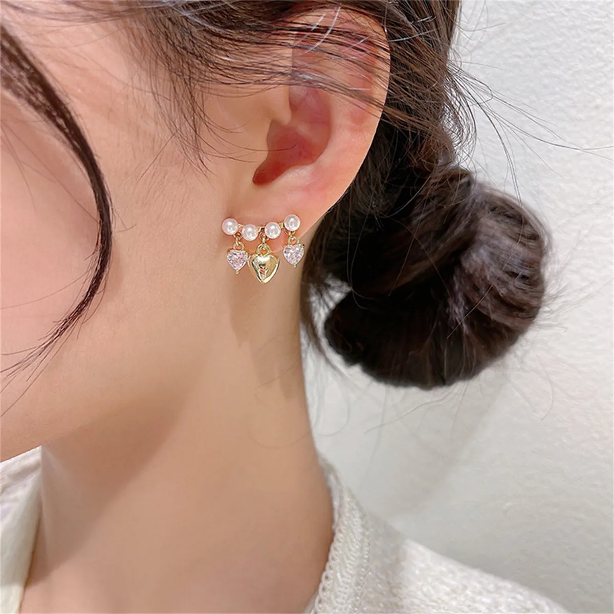 Pearl & Crystal 18K Gold-Plated Heart Tassel Drop Earrings