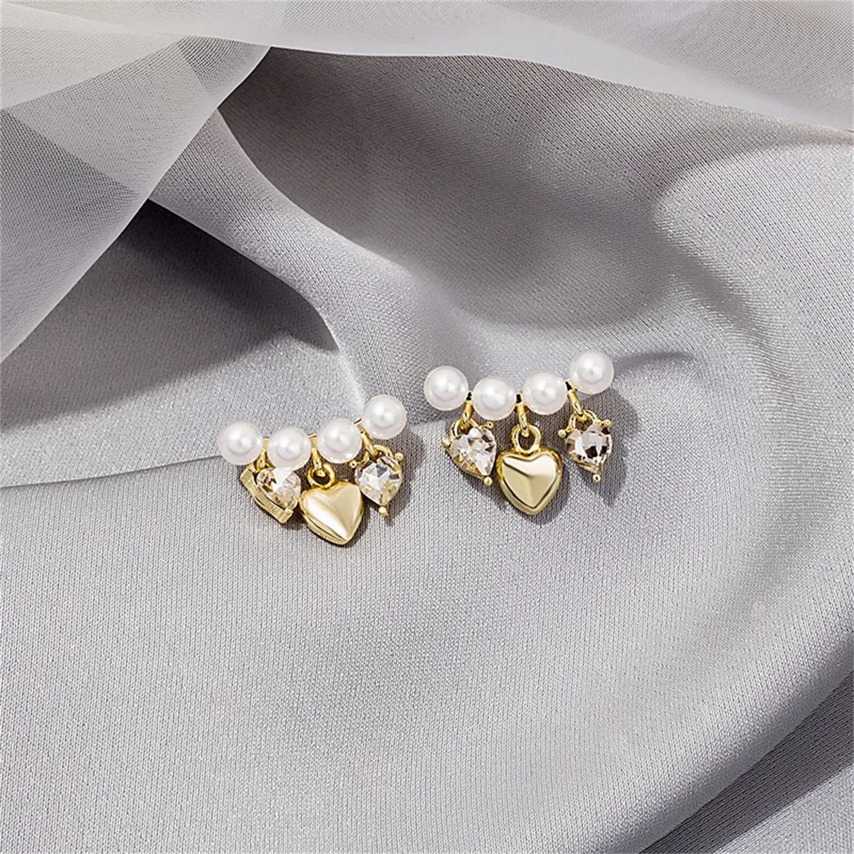 Pearl & Crystal 18K Gold-Plated Heart Tassel Drop Earrings