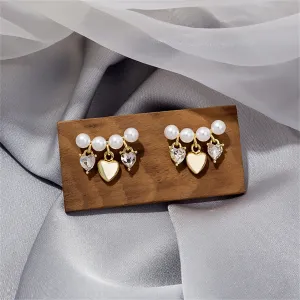 Pearl & Crystal 18K Gold-Plated Heart Tassel Drop Earrings