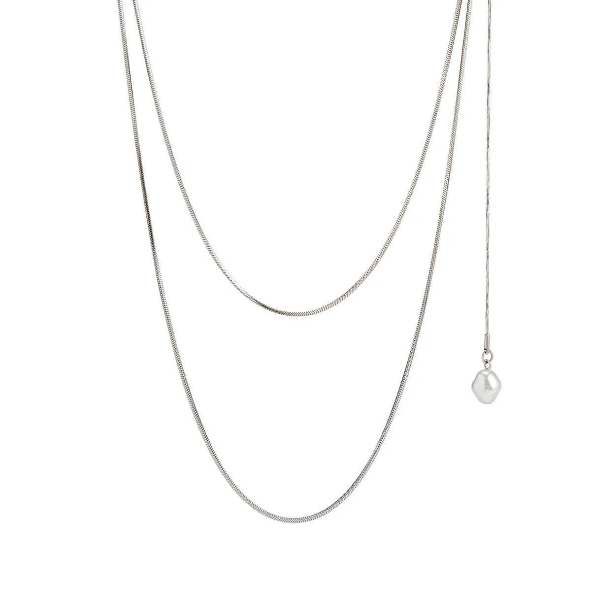 Pearl & Silver-Plated Drop Layered Necklace