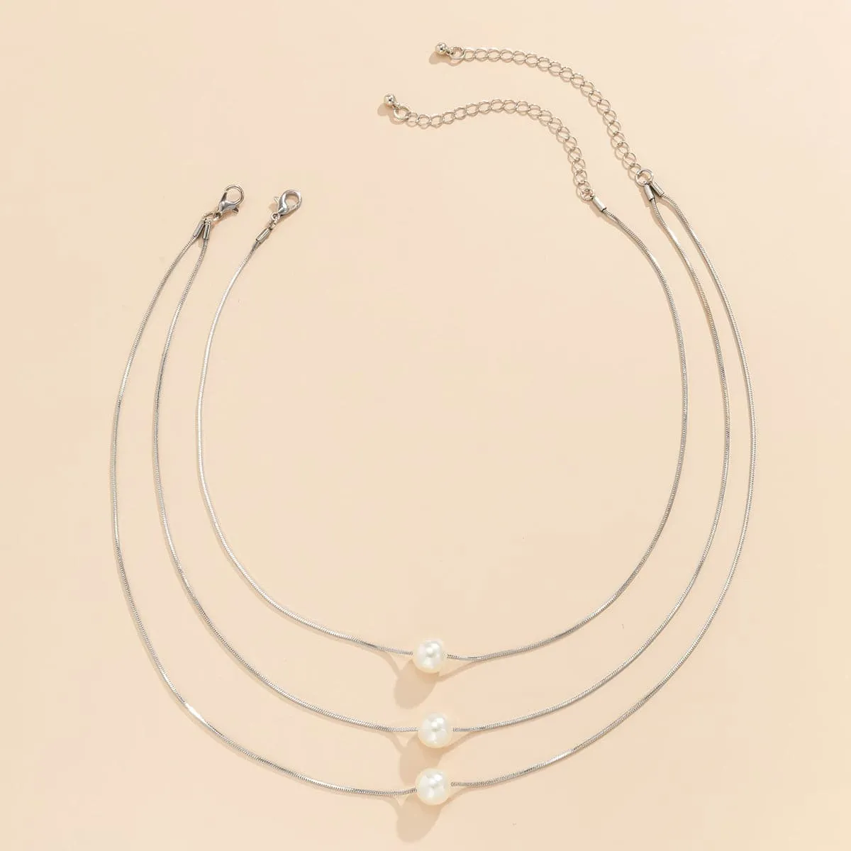 Pearl & Silver-Plated Layered Necklace Set