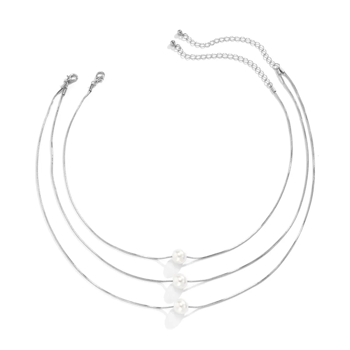 Pearl & Silver-Plated Layered Necklace Set