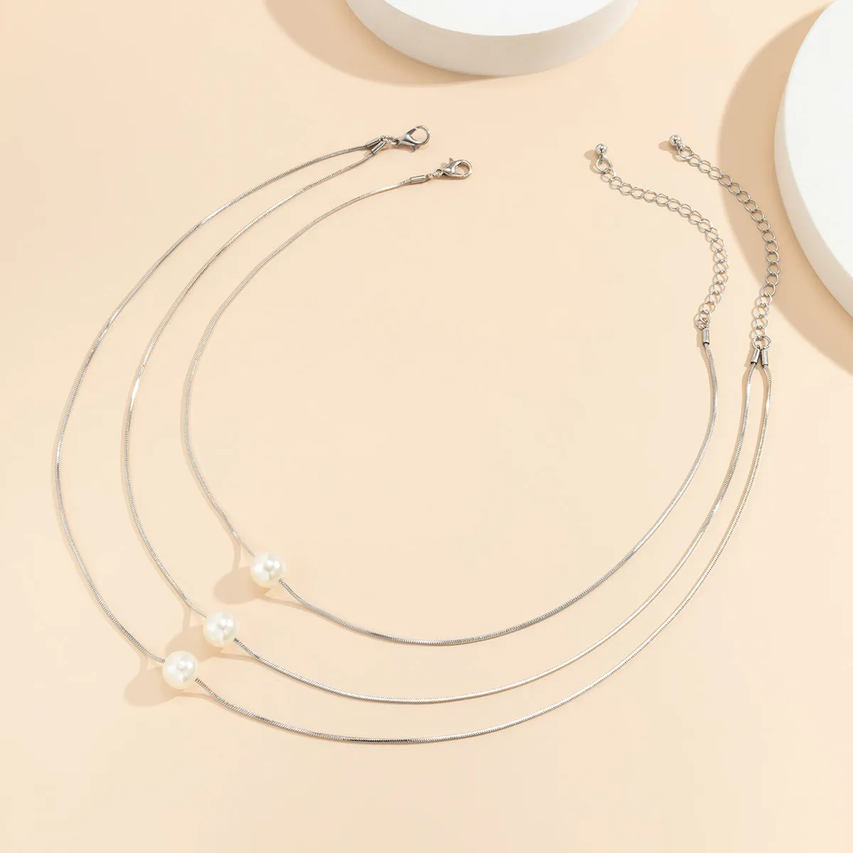 Pearl & Silver-Plated Layered Necklace Set