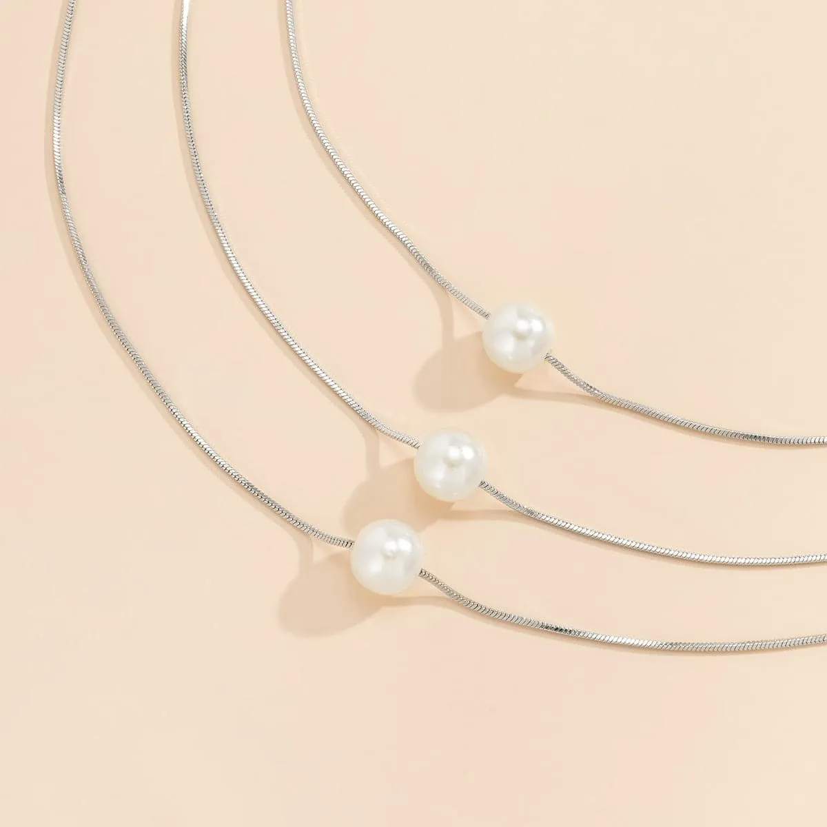 Pearl & Silver-Plated Layered Necklace Set