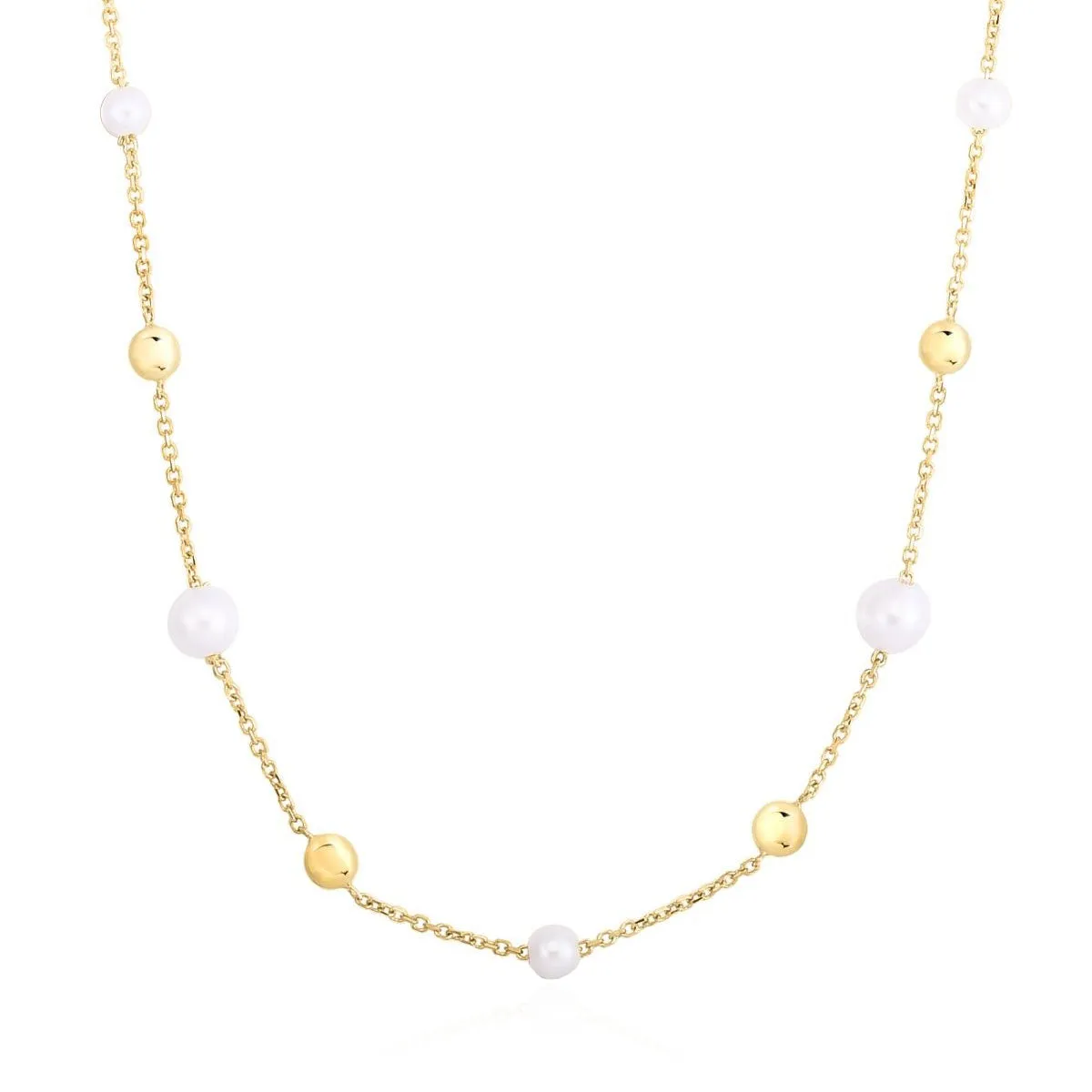 Pearl and Gold Button Chain Necklace