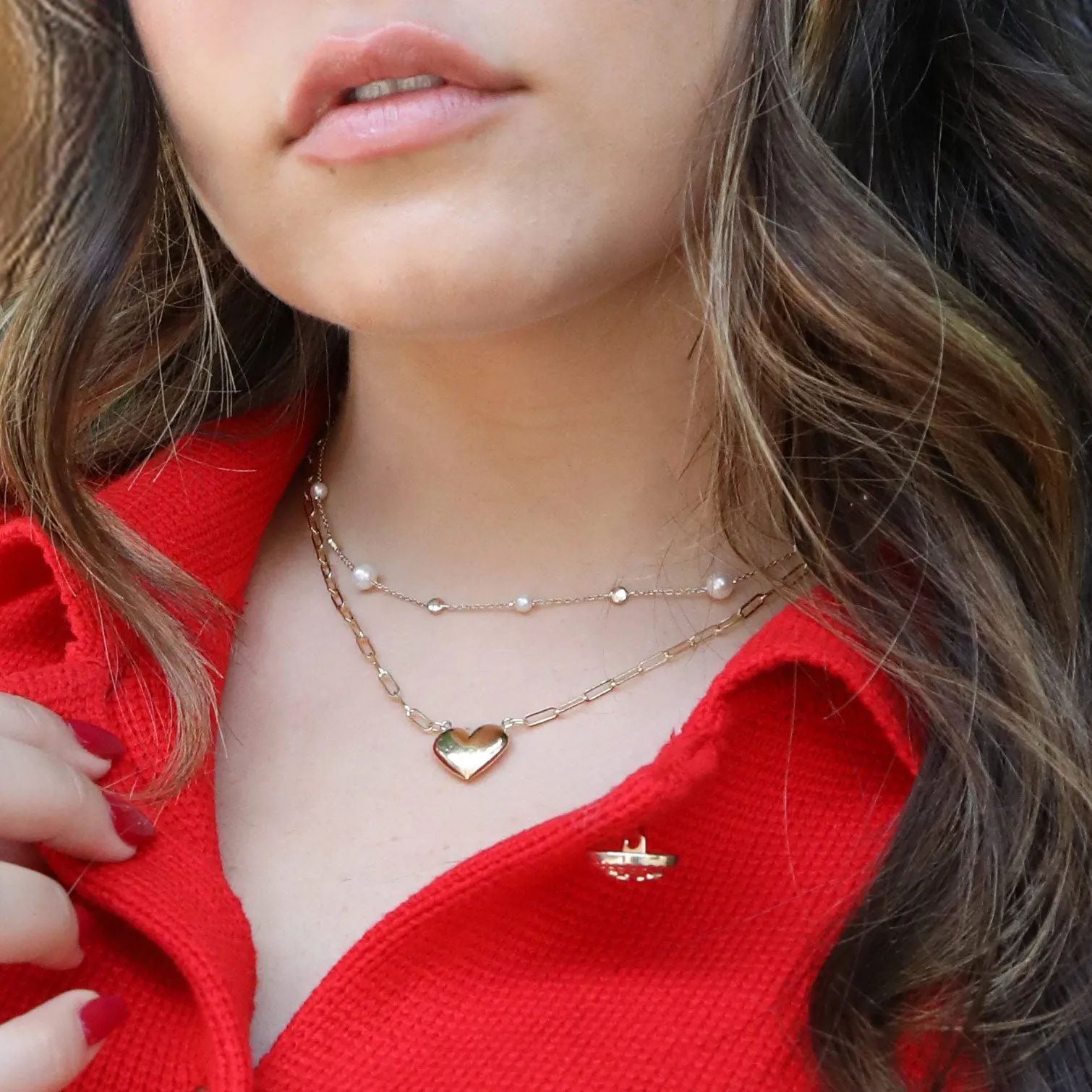 Pearl and Gold Button Chain Necklace