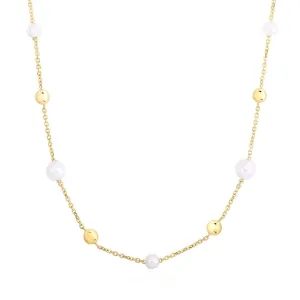 Pearl and Gold Button Chain Necklace