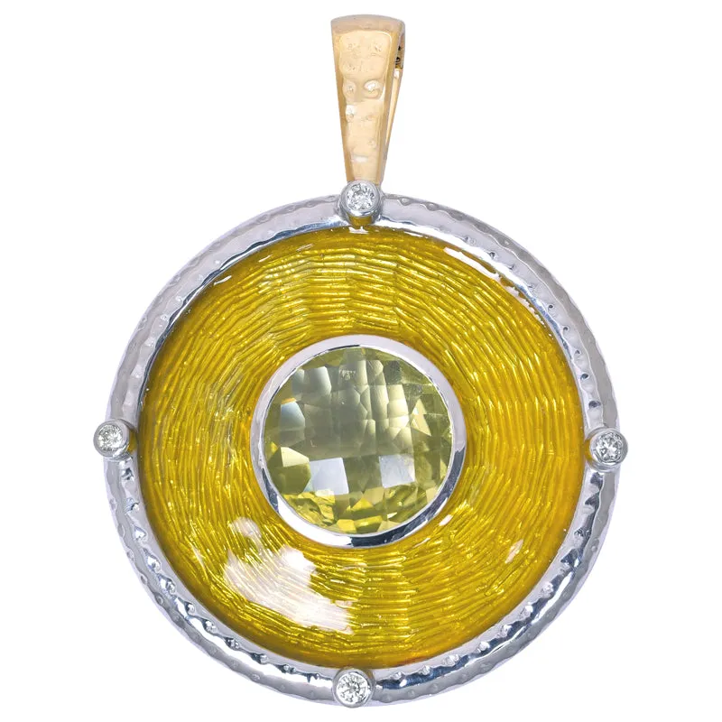 Pendant- Lemon Quartz and Diamond (Enamel)
