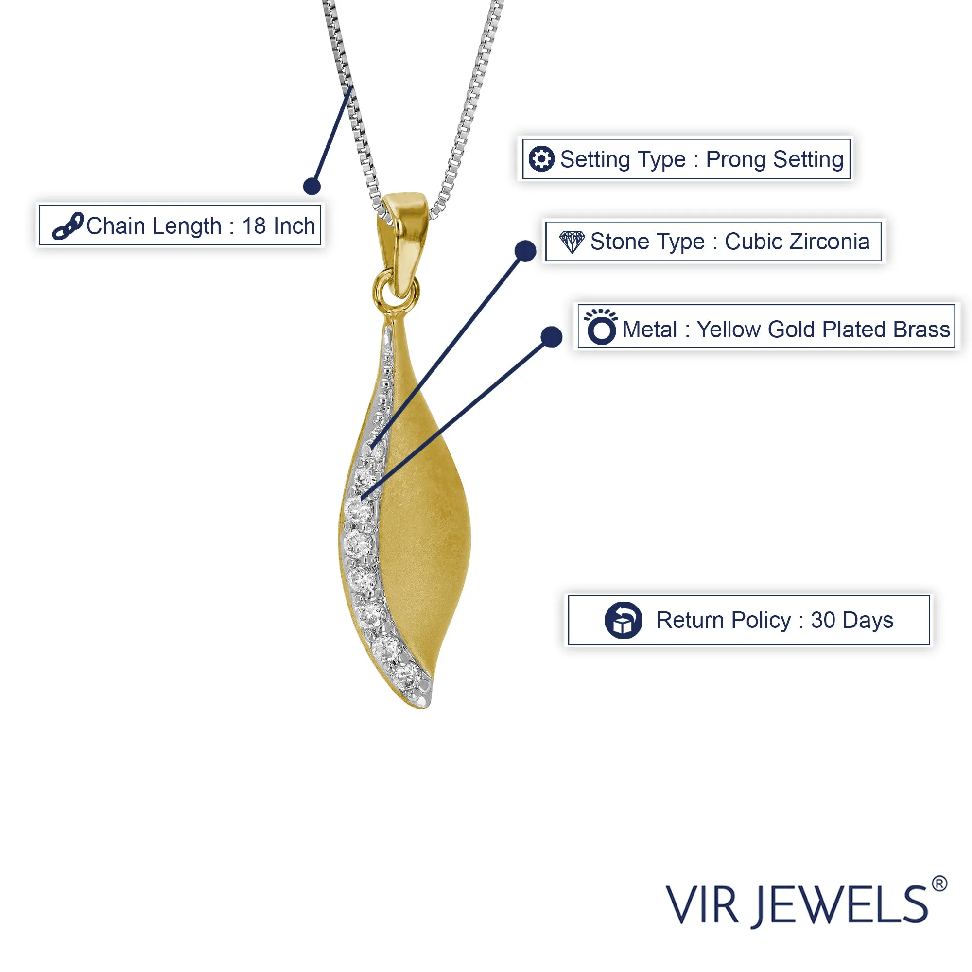 Pendant Necklace, Yellow Gold Plated Fashion Pendant Necklace for Women in Brass with 18 Inch Chain