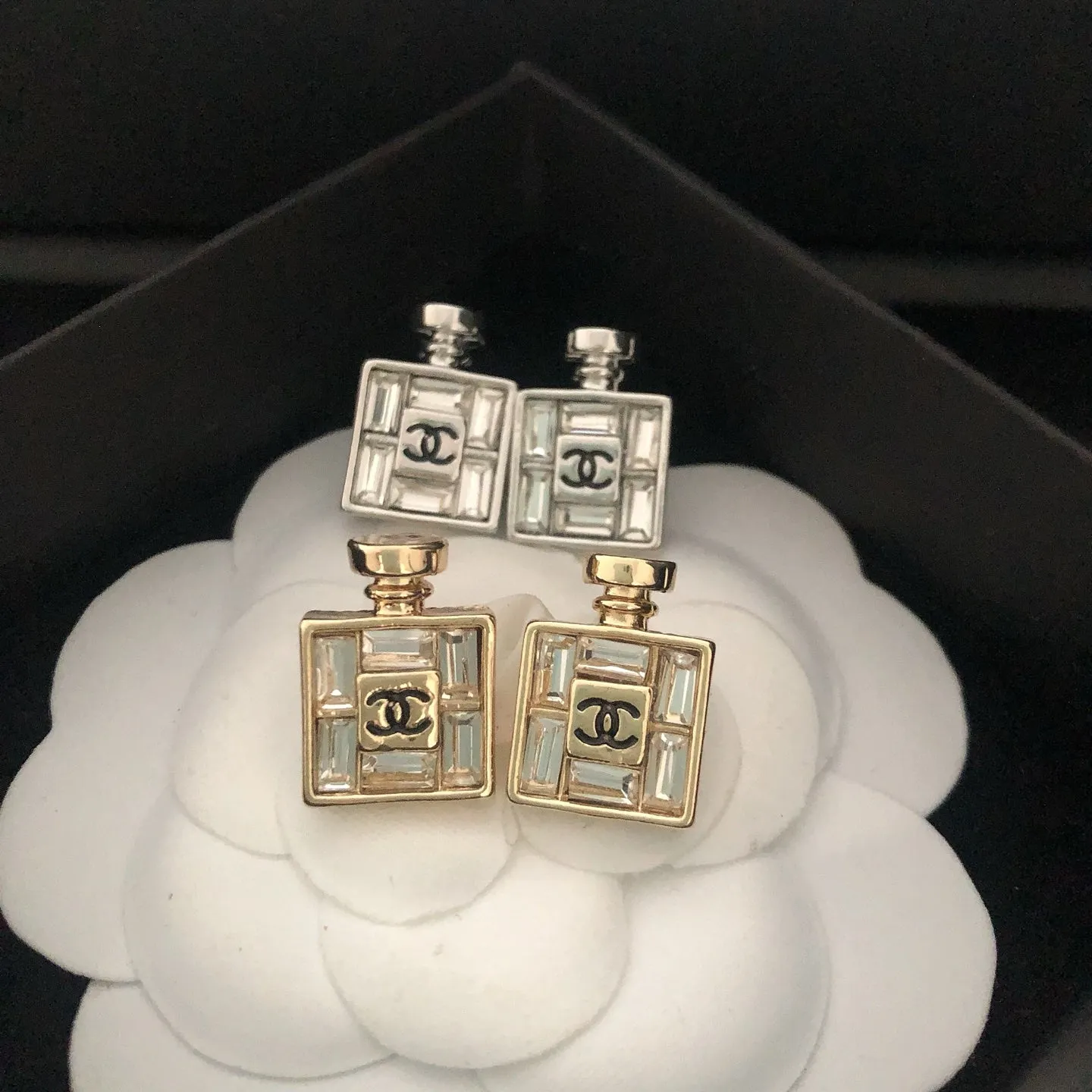 Perfume Bottle Shaped Zirconia Earrings