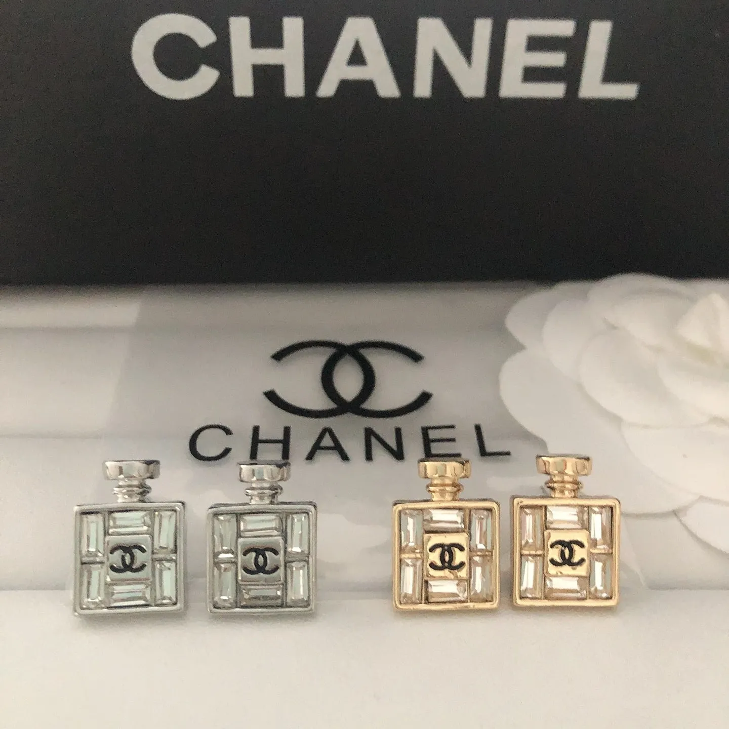 Perfume Bottle Shaped Zirconia Earrings