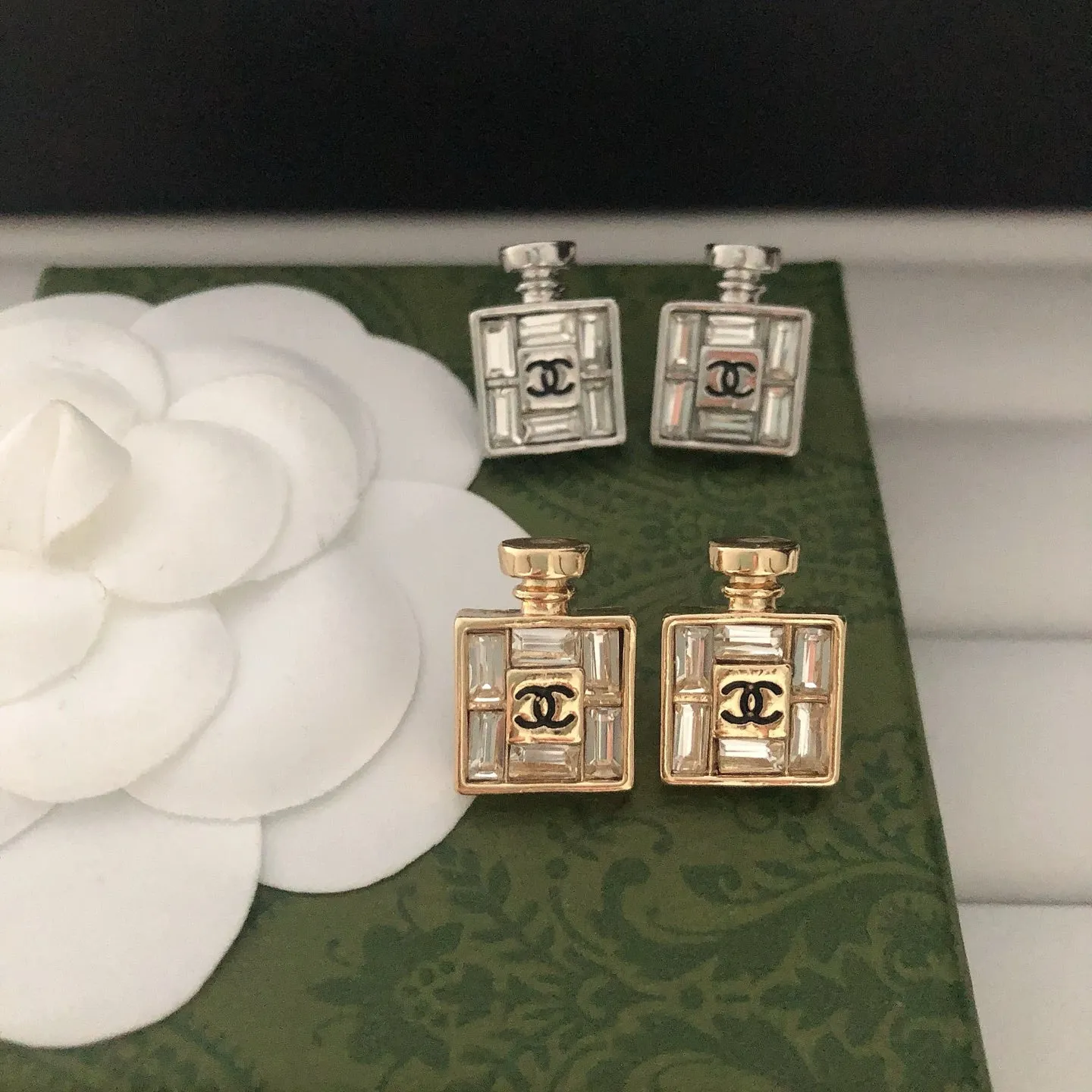 Perfume Bottle Shaped Zirconia Earrings