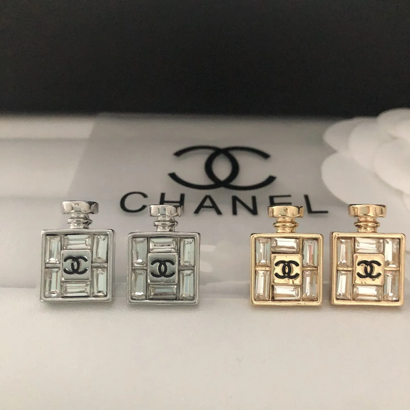 Perfume Bottle Shaped Zirconia Earrings