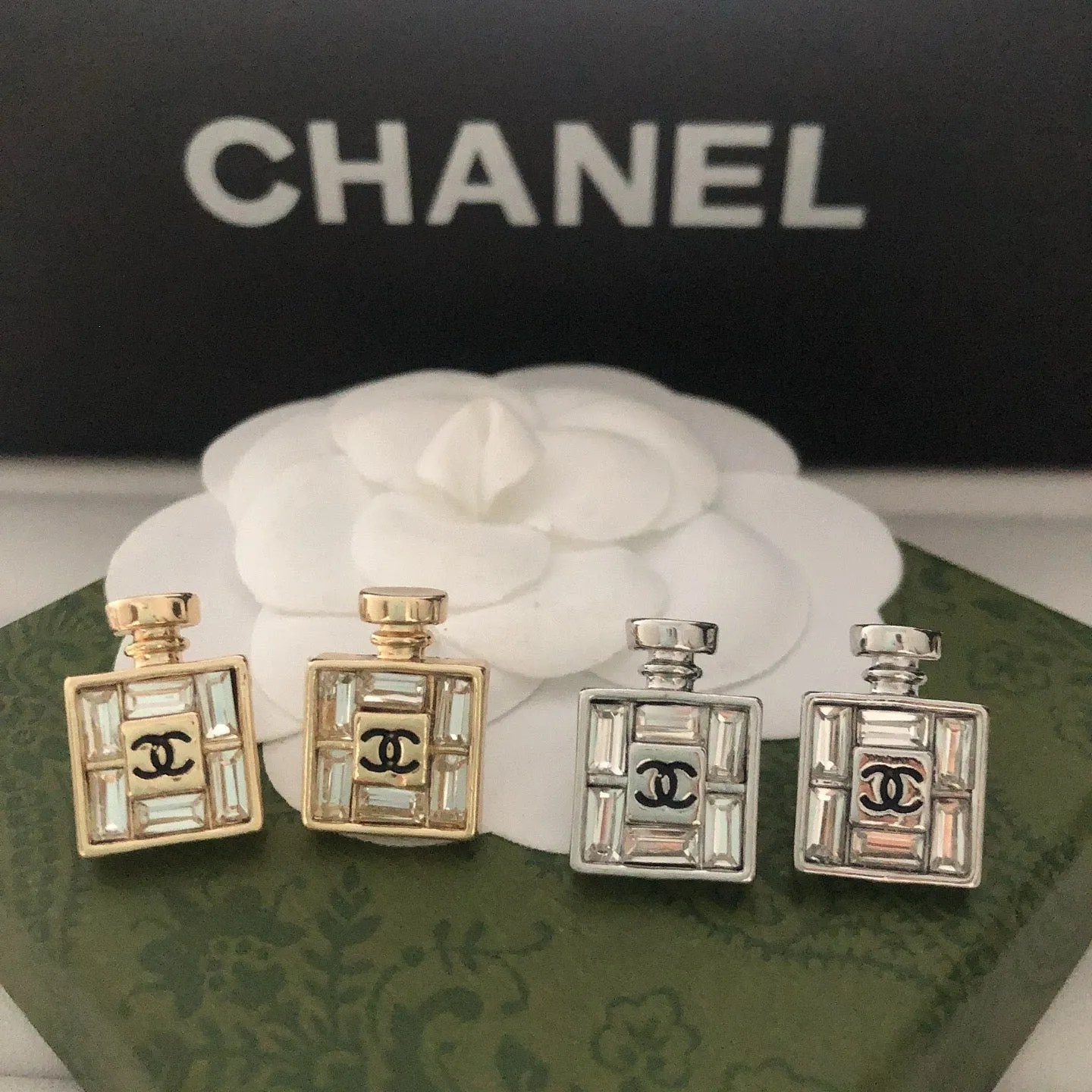 Perfume Bottle Shaped Zirconia Earrings