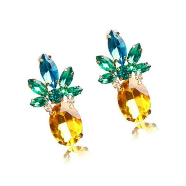 Pineapple Green Yellow Crystal Earrings