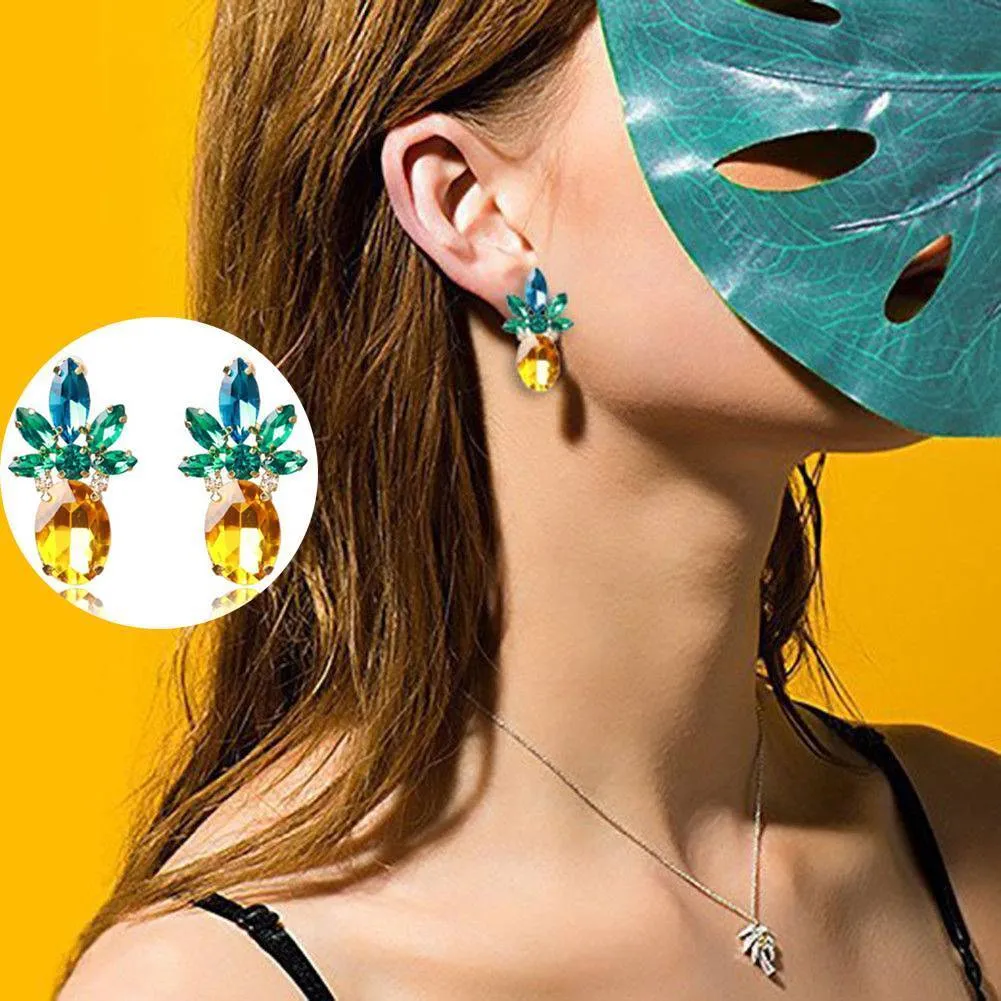 Pineapple Green Yellow Crystal Earrings