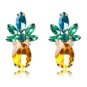 Pineapple Green Yellow Crystal Earrings