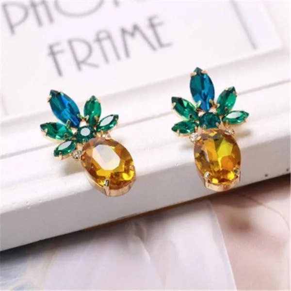 Pineapple Green Yellow Crystal Earrings