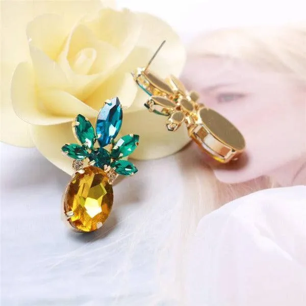 Pineapple Green Yellow Crystal Earrings