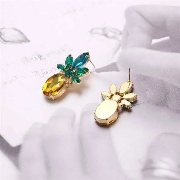 Pineapple Green Yellow Crystal Earrings