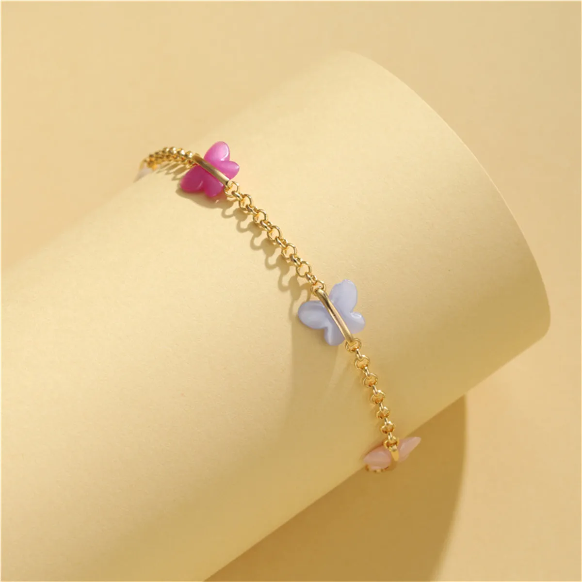 Pink Acrylic & 18K Gold-Plated Butterfly Station Bracelet