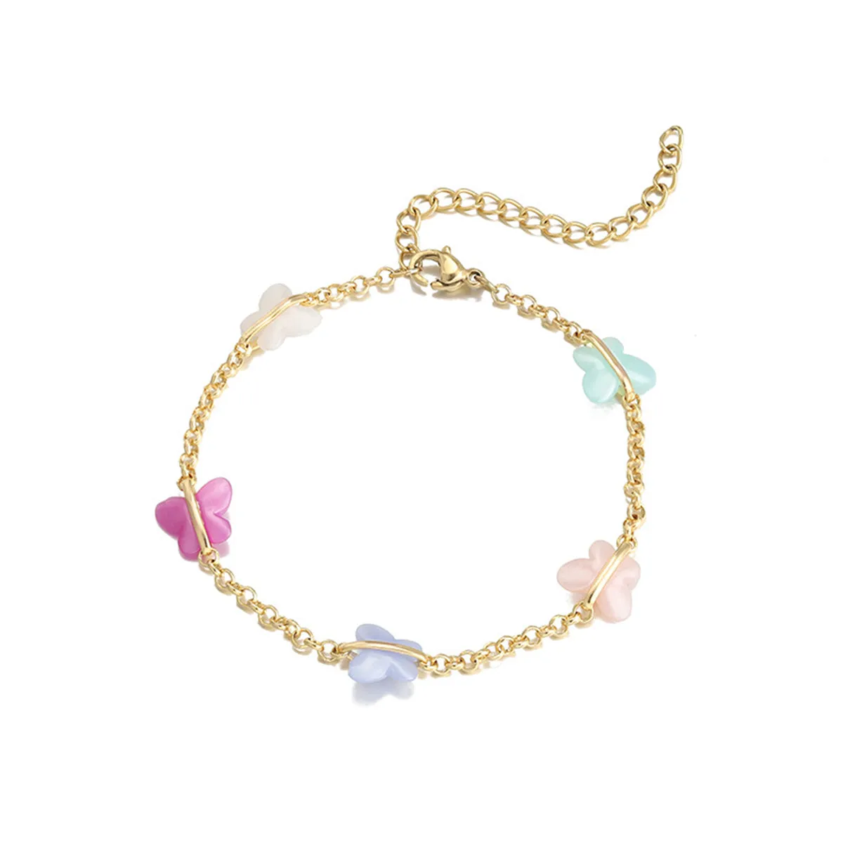 Pink Acrylic & 18K Gold-Plated Butterfly Station Bracelet