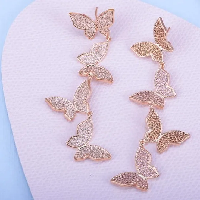 Pink Butterfly Drop Earrings