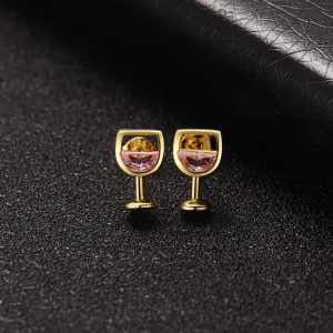 Pink Crystal & 18K Gold-Plated Wine Glass Stud Earrings