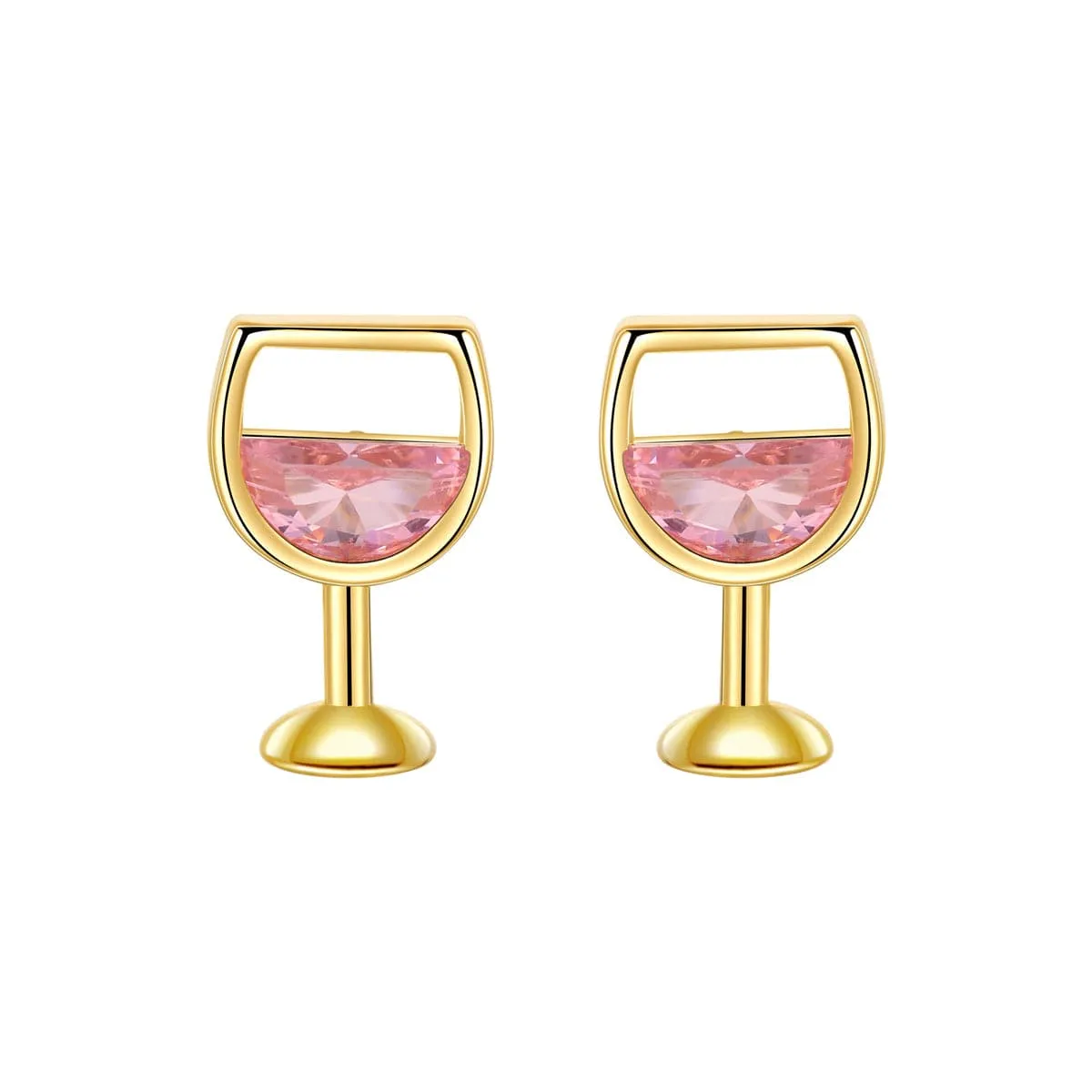 Pink Crystal & 18K Gold-Plated Wine Glass Stud Earrings