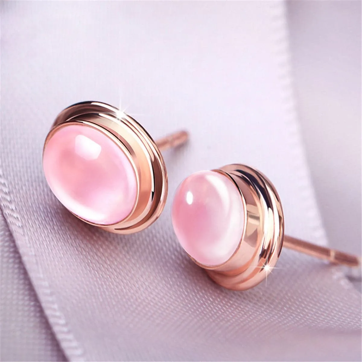 Pink Crystal & 18K Rose Gold-Plated Oval Stud Earrings