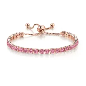 Pink Cubic Zirconia & 18K Rose Gold-Plated Adjustable Link Bracelet