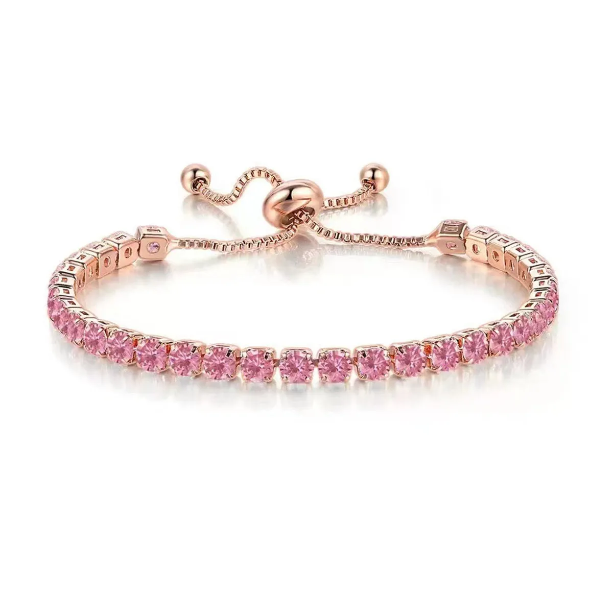Pink Cubic Zirconia & 18K Rose Gold-Plated Adjustable Link Bracelet